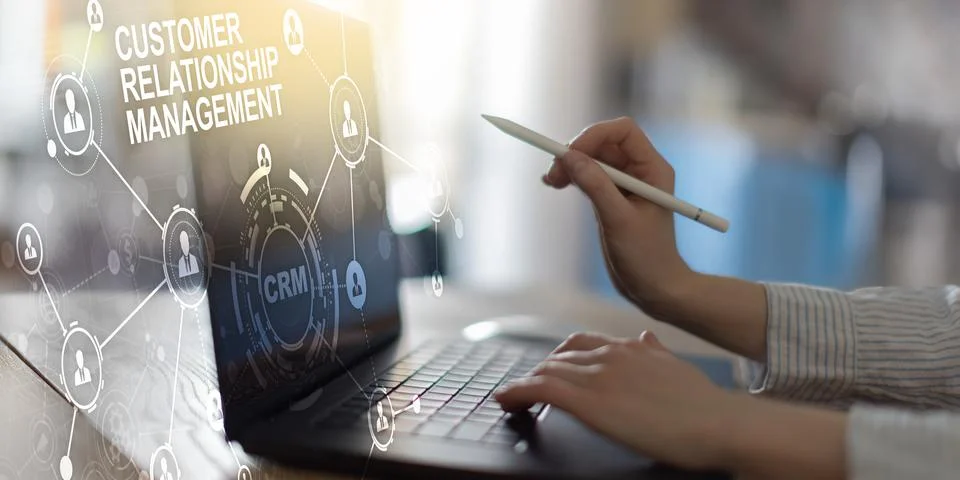 Customer Relationship Management System Visualization with Network Connection Stock-Fotos