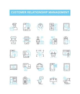Customer relationship management vector line icons set. CRM, Customer, Relations Stock Illustration