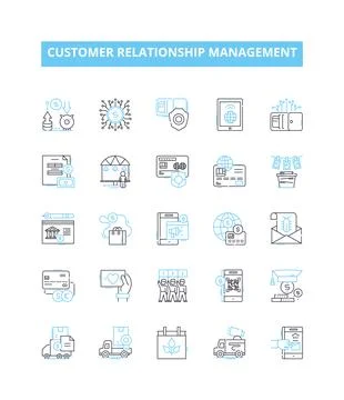 Customer relationship management vector line icons set. CRM, Customer, Relations Stock Illustration