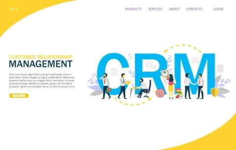 Customer relationship management vector website landing page design template Illustrazione stock
