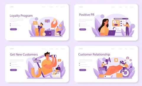 Customer relationship web banner or landing page set. Commercial program Illustrazione stock