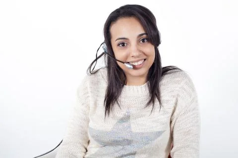 Customer Representative girl with headset Stock Photos