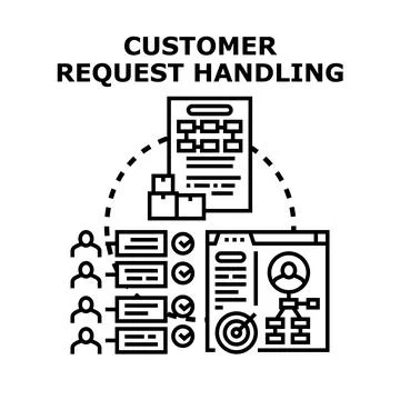 Customer request handling and support system process Illustrazione stock