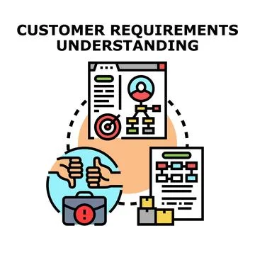Customer requirements understanding for business solution development Illustrazione stock