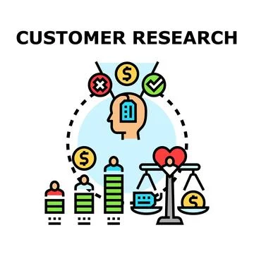 Customer research determining consumer needs and preferences Stock Illustration
