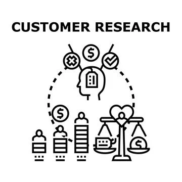 Customer research determining consumer needs and preferences Stock Illustration