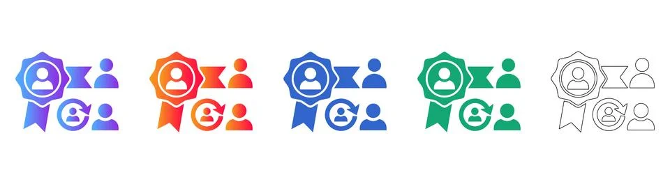 Customer Retention and Loyalty Program Icons, Gradient and Outline Illustrazione stock