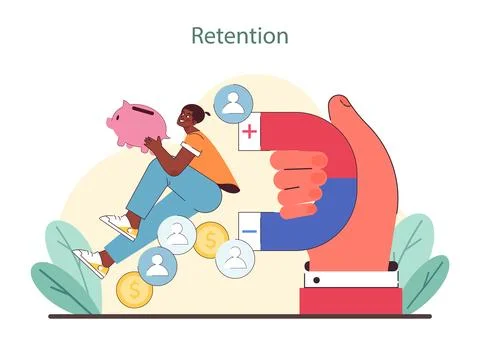 Customer retention concept. Depicts saving strategy, client satisfaction. Stock Illustration