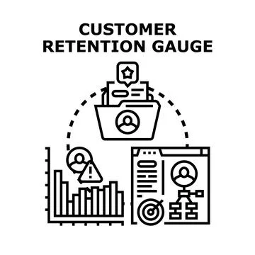 Customer retention gauge with data analysis and client management Illustrazione stock