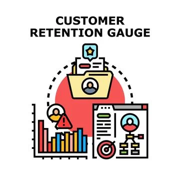 Customer retention gauge with data analysis and client management Illustrazione stock
