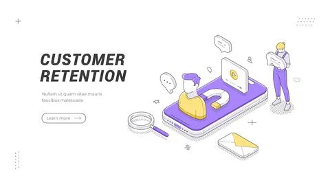 Customer retention isometric banner template. Vector illustration of inbound  스톡 일러스트