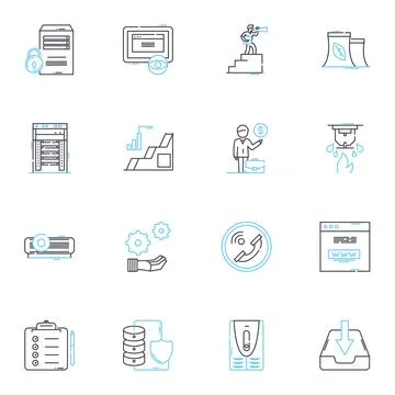 Customer retention linear icons set. Loyalty, Engagement, Satisfaction, Repeat Stock Illustration