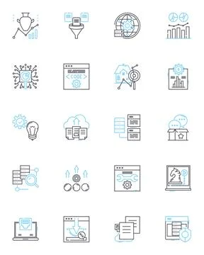 Customer retention linear icons set. Loyalty, Engagement, Satisfaction, Repeat Illustrazione stock