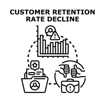 Customer retention rate decline and business problem concept Stock Illustration
