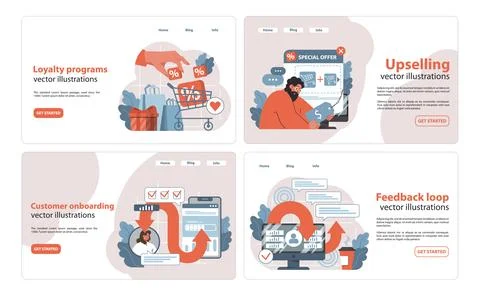 Customer retention set. Engaging visuals depicting loyalty program benefits. Stock Illustration