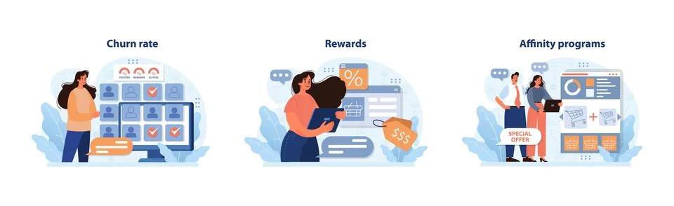 Customer Retention set. Flat vector illustration. Ilustración de archivo