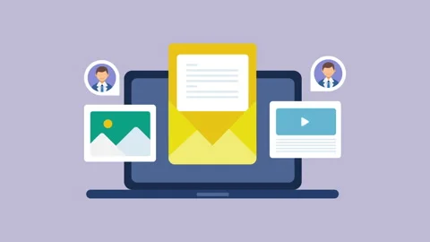 Customer retention thorough email campaign 2d animation with alpha matte Stock Footage 335732839