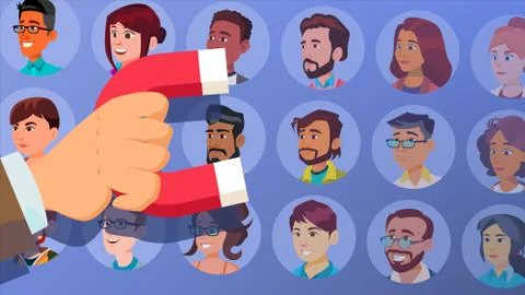 Customer Retention Vector. Businessman Hand With Giant Magnet. Relationship 스톡 일러스트