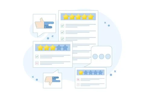 Customer Review Concept, Satisfaction, Feedback. Illustrazione stock