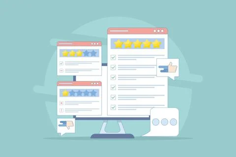 Customer Review Concept, Satisfaction, Feedback. Stock Illustration