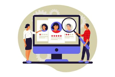 Customer review concept. User feedback. Evaluation of an employee. Star ratin Ilustração Stock