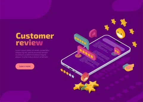 Customer review, evaluation and feedback isometric landing page Illustrazione stock