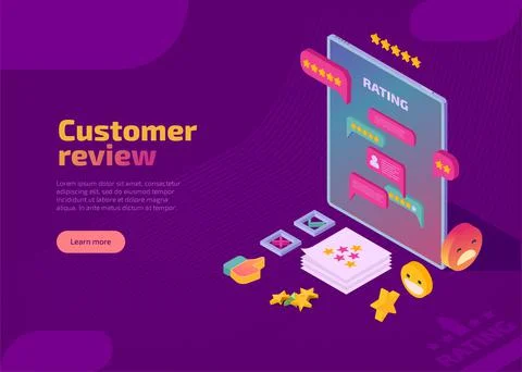 Customer review, evaluation and feedback isometric landing page Stock Illustration