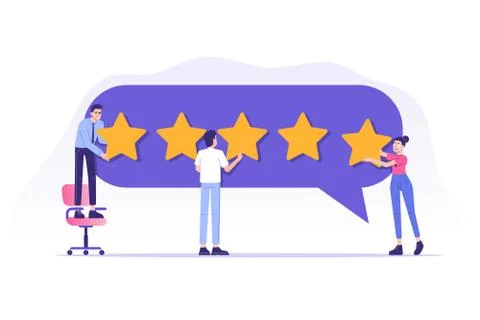 Customer review or feedback concept. People giving five star feedback and cho Stock Illustration