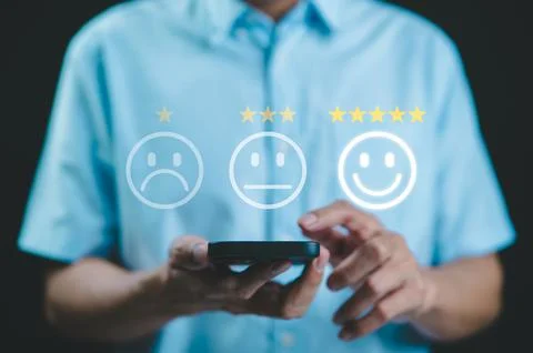 Customer review satisfaction feedback survey concept. Five-star rating, Stock Photos