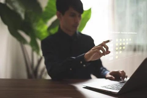 Customer review satisfaction feedback, User give rating to service experience Stock Photos