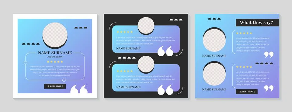 Customer review template, testimonial posts or feedback stories collection Stock Illustration