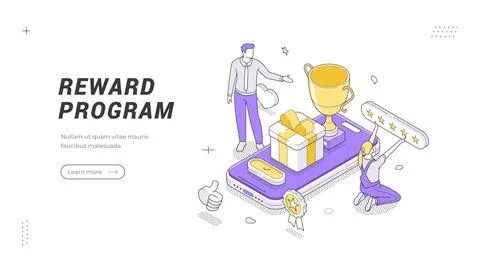 Customer Reward Program Isometric Vector Banner For Loyalty Bonus Template .. イラスト素材