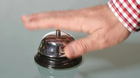 Customer Ringing the Bell at the Front Desk Stock Footage 58823121
