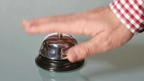 Customer Ringing the Bell at the Front Desk Stock Footage 80513977