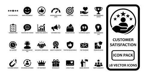 Customer Satisfaction and Business Feedback solid icon set containing icons.. Stock-Illustration