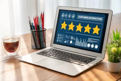 Customer satisfaction and evaluation analysis on modish software computer Stock Photos
