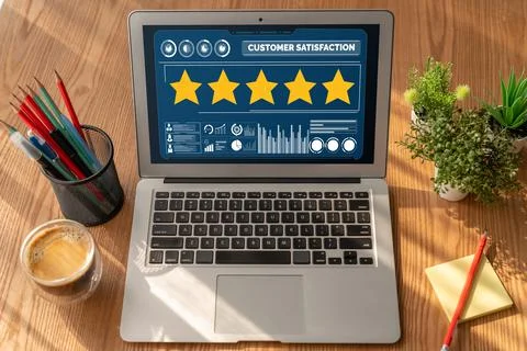 Customer satisfaction and evaluation analysis on modish software computer Stock Photos