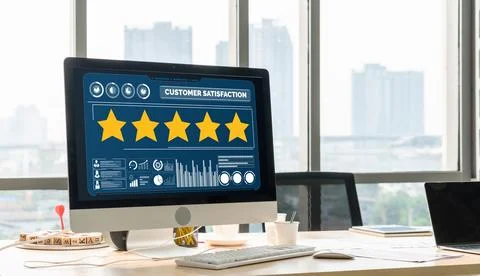 Customer satisfaction and evaluation analysis on modish software computer Stock Photos