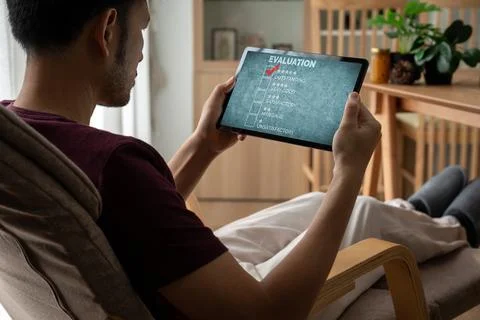 Customer satisfaction and evaluation analysis on modish software computer Stock Photos