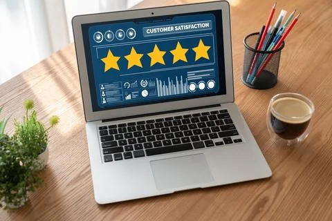 Customer satisfaction and evaluation analysis on modish software computer Stock Photos