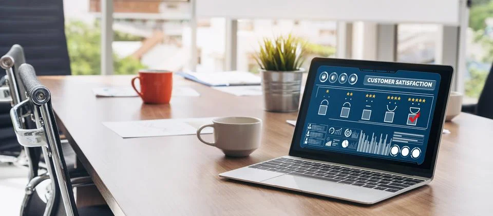 Customer satisfaction and evaluation analysis on modish software computer Stock Photos