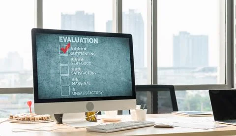 Customer satisfaction and evaluation analysis on modish software computer Stock-Fotos