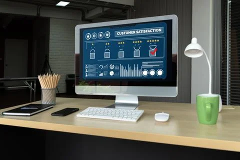 Customer satisfaction and evaluation analysis on modish software computer Stock Photos