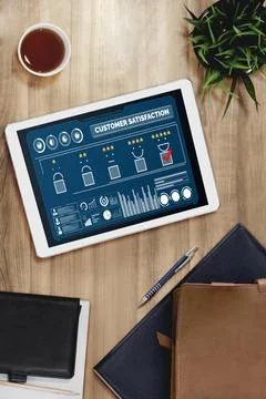 Customer satisfaction and evaluation analysis on modish software computer Stock Photos