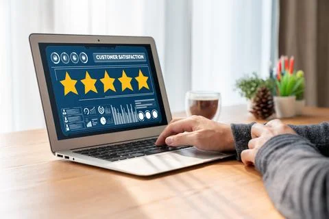 Customer satisfaction and evaluation analysis on modish software computer Stock Photos