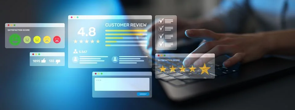 Customer Satisfaction and Feedback Analysis Interface with Rating and Review  Stock Photos