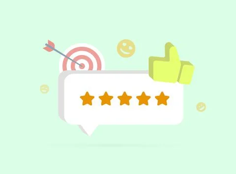 Customer Satisfaction concept with five star feedback rating, Satisfied consumer Stock Illustration