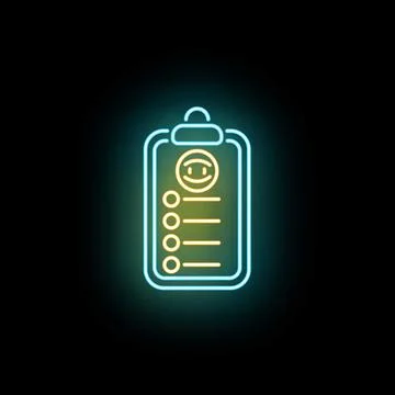 Customer satisfaction feedback checklist icon neon glowing Stock Illustration