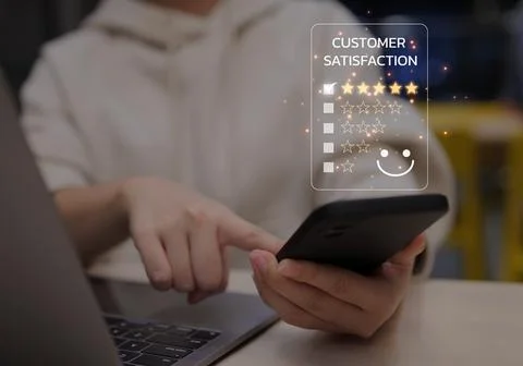 Customer satisfaction feedback survey concept, Client give excellent rating. Stock Photos