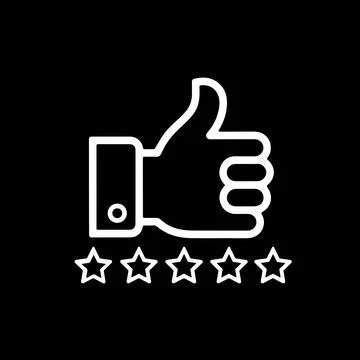 Customer Satisfaction Icon of White Thumbs-Up Hand with Five Star Rating on Stock Illustration